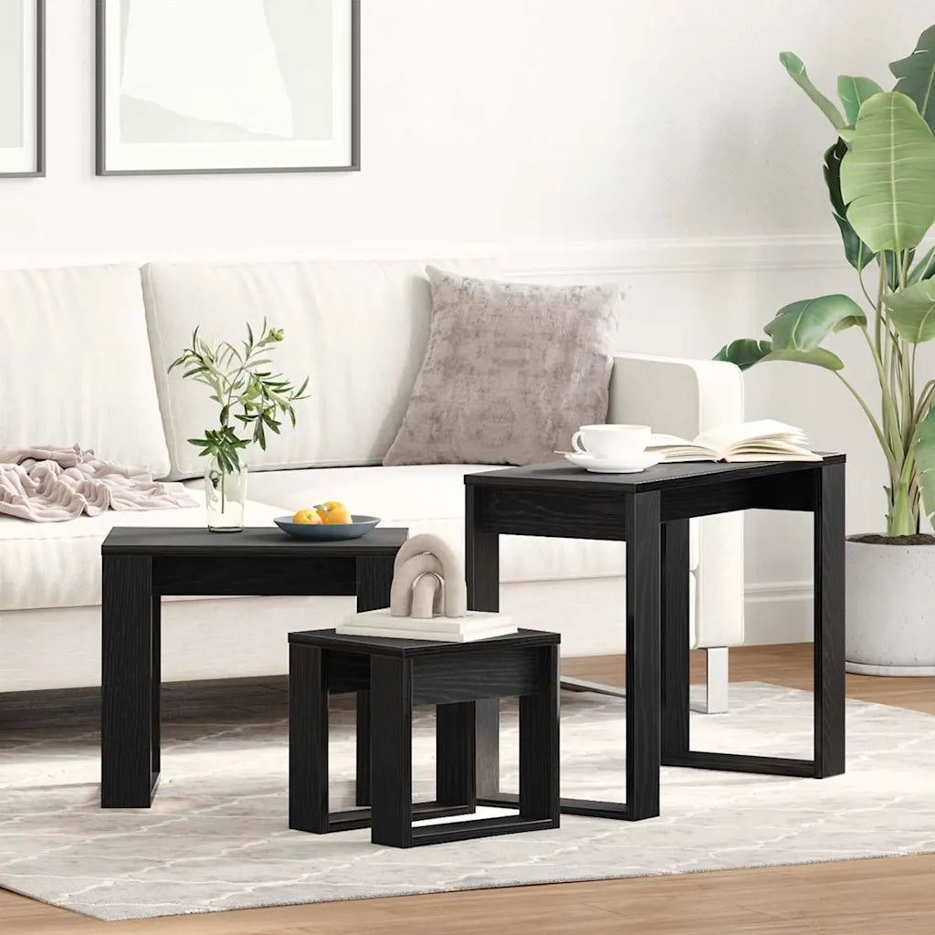 Tavoli da annidamento 3 pz | Tavolo laterale Rovere Nero Legno multistrato