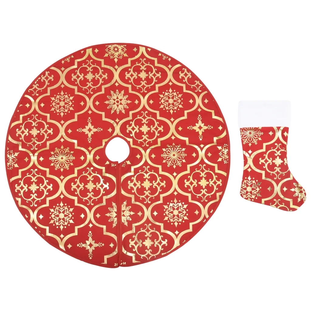 Gonna Albero Natale Raffinata con Calza-Decorazioni natalizie Rosso Tessuto 90 cm
