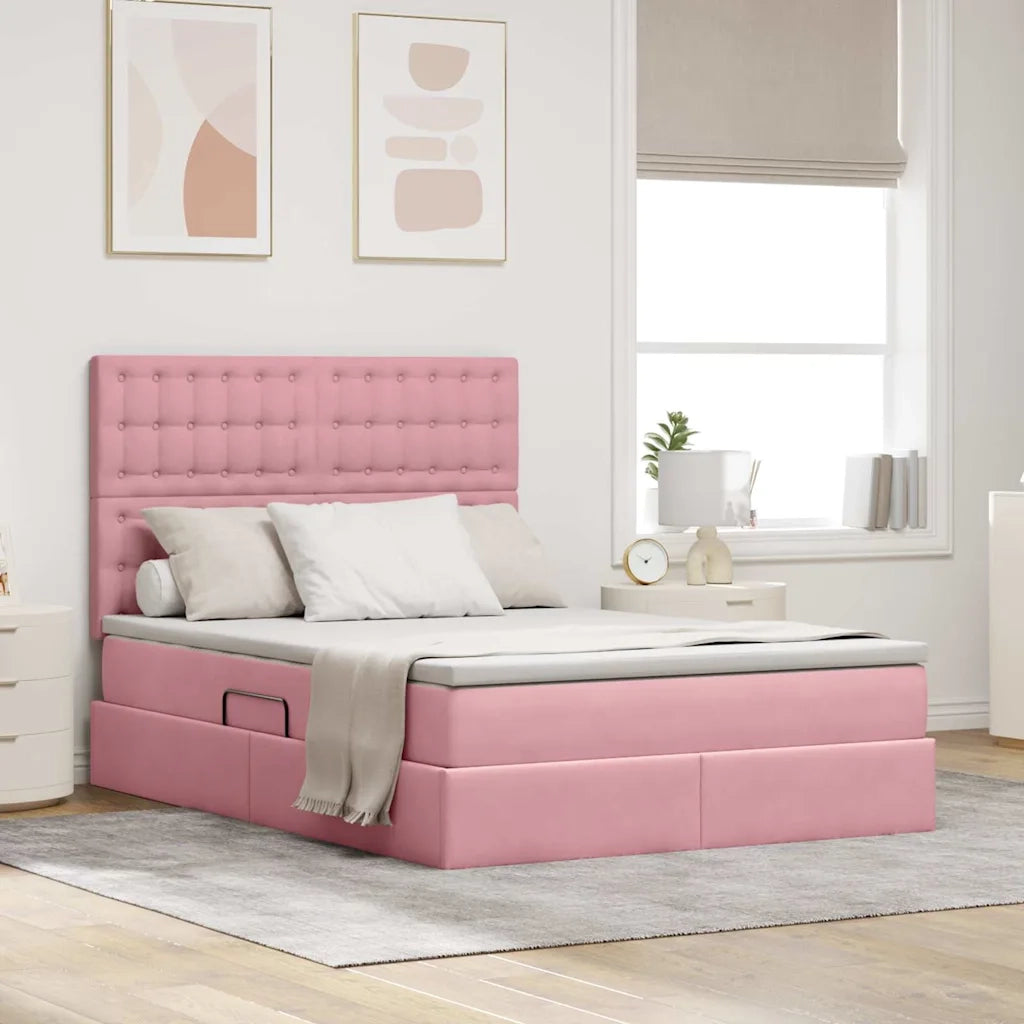 Letto con contenitore e materasso Rosa 140 x 200 cm Velluto 3372158