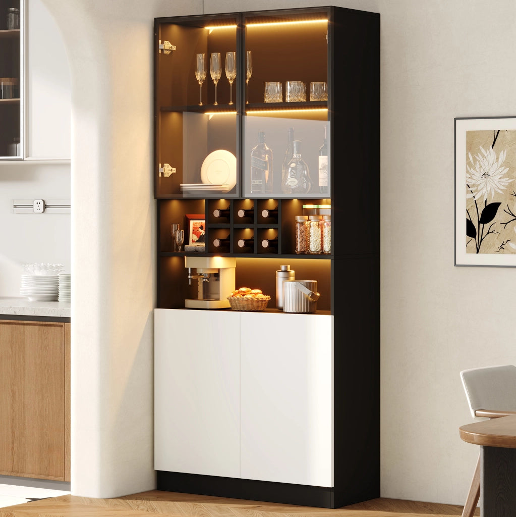 Vetrina alta con LED e anta in vetro temperato 80x30x180 cm; truciolare nero