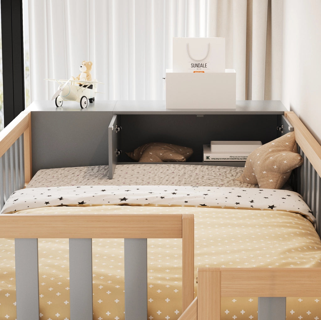 Letto a soppalco 90x200 cm con armadio e scale, grigio