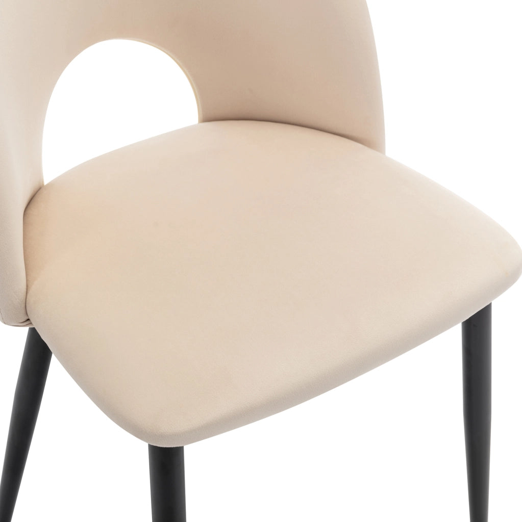Set di 6 Sedie da Pranzo in Velluto Beige con Schienale a Rombo e Gambe Regolabili in Metallo