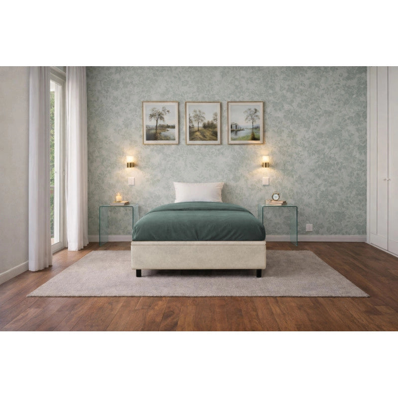 Letto imbottito Piazza e mezzo 120x190 cm BoxMax - Contenitore,Microfibra,Sabbia