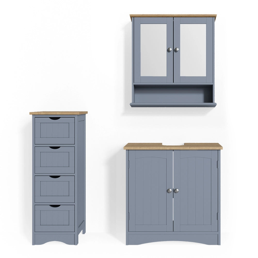 Set mobili bagno Bianco Grigio 3 pezzi Vicco