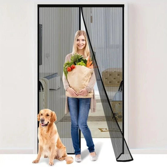 Gordino anti insetti e mosche 110x210cm, tessuto extra denso, tenda magnetica, con adesivo e striscia magnetica, chiusura automatica, colore nero.