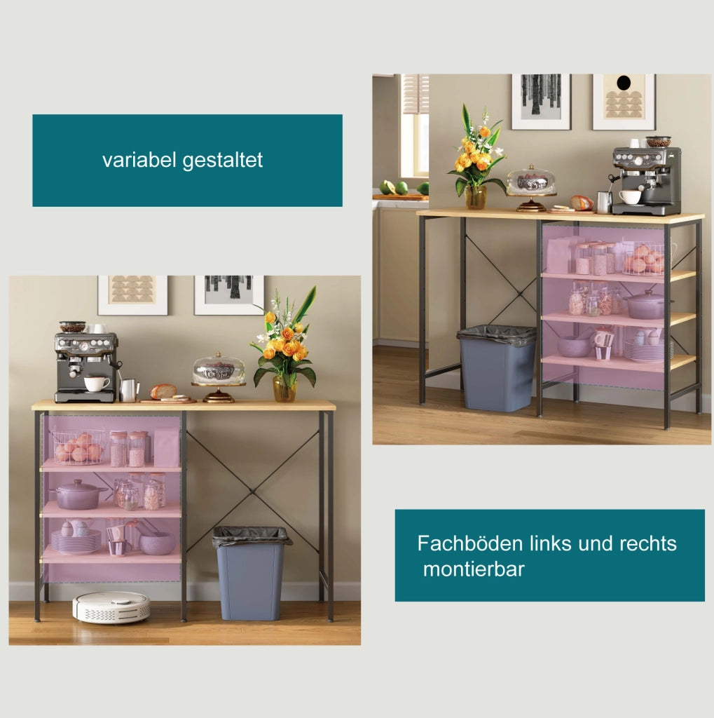 Tavolo Organizer Multifunzionale 120x40x85,5 cm con Struttura Metallica Nera e Piano Effetto Legno, Montaggio Flessibile per Cucina e Soggiorno
