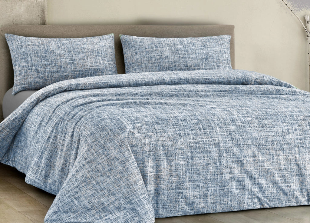 Completo Lenzuola Letto 100% Cotone Made In Italy Disegno Canva - Piazza e Mezza - Blu