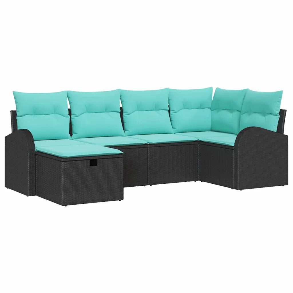 Set Divano da Giardino con cuscino 6 pcs Nero polyrattan 3360417