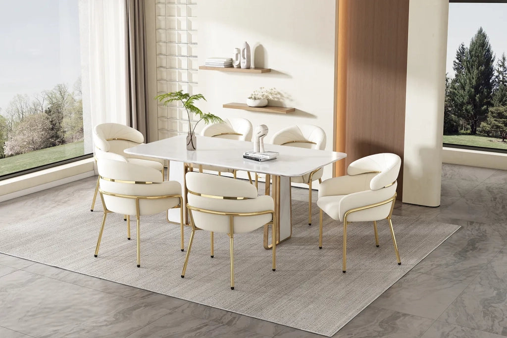 Set 6 Sedie da Pranzo in Velluto Beige, Design Leggero Lusso con 4 Gambe in Metallo, per Soggiorno, Camera da Letto e Tempo Libero