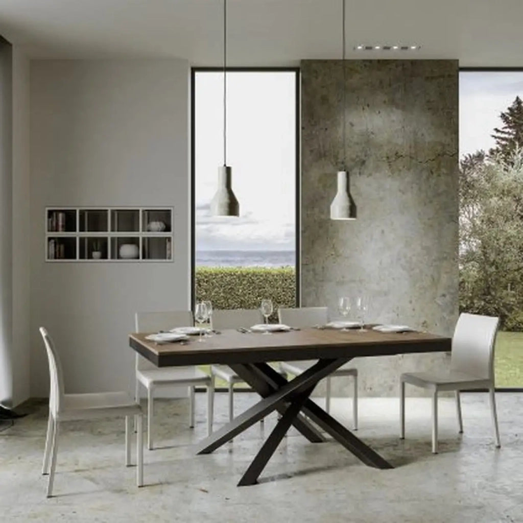 Tavolo allungabile 160/264x90 cm Volantis Evolution colore noce telaio e gambe antracite