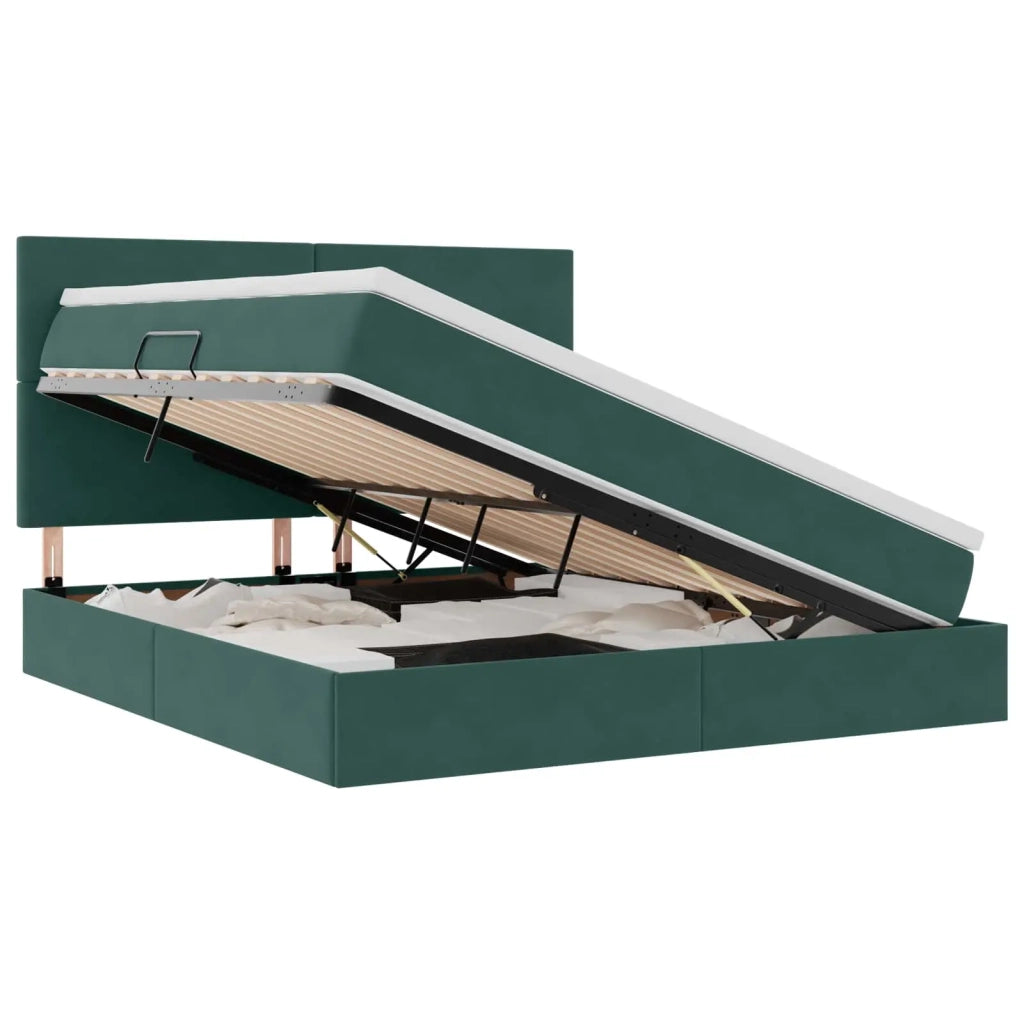 Letto con contenitore e LED Verde Scuro 160 x 200 cm Velluto 3372618