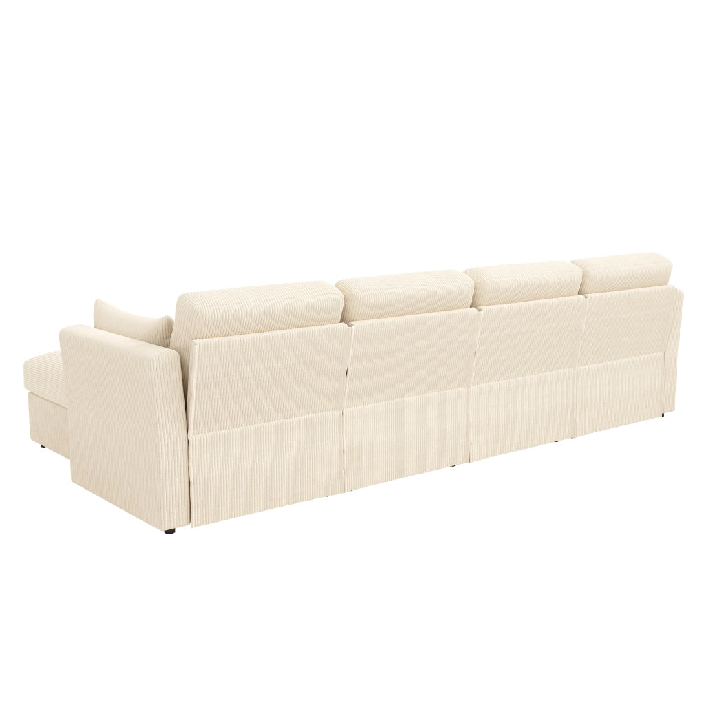 Divano angolare modulare 290x159,5 cm con 2 pouf e braccioli regolabili beige