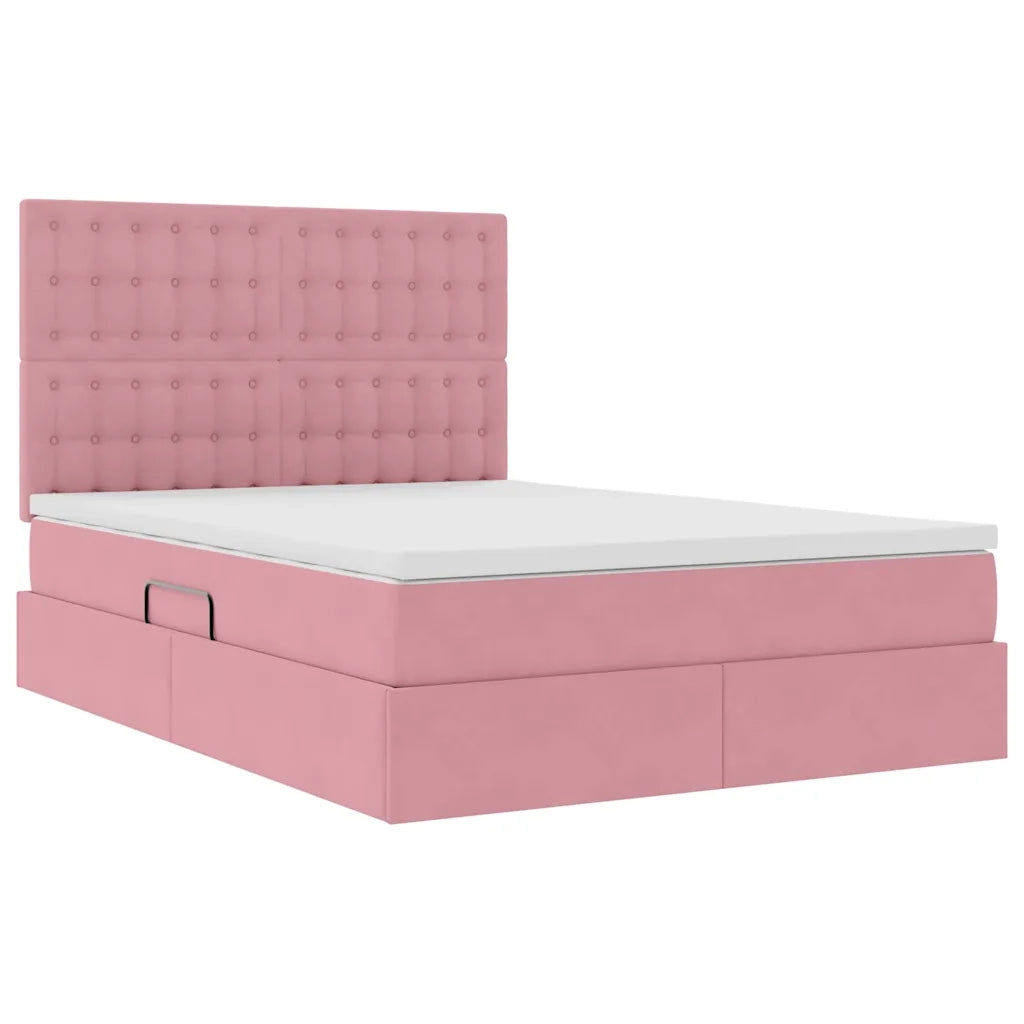 Letto con contenitore e materasso Rosa 140 x 200 cm Velluto 3372158