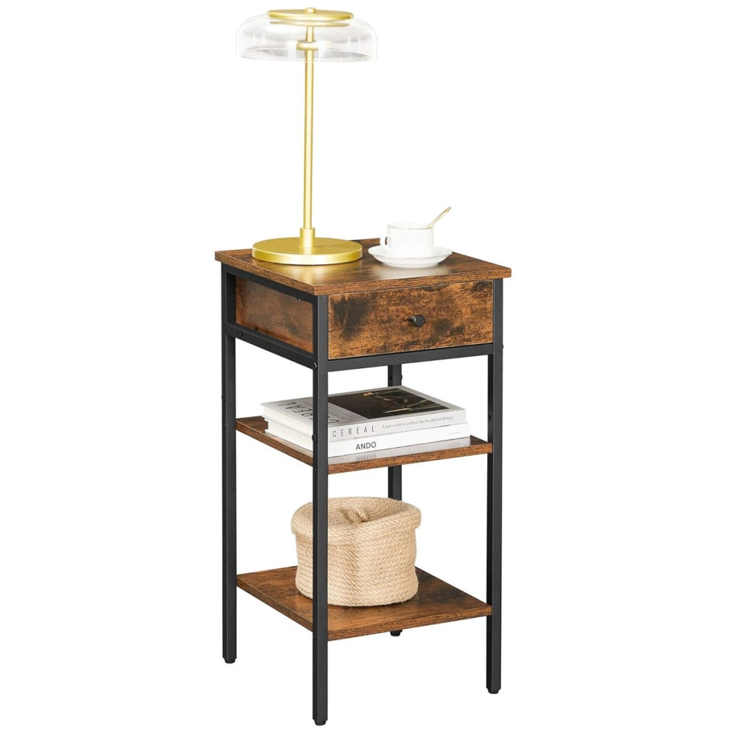 Comodino industriale LET502B01 in legno e acciaio