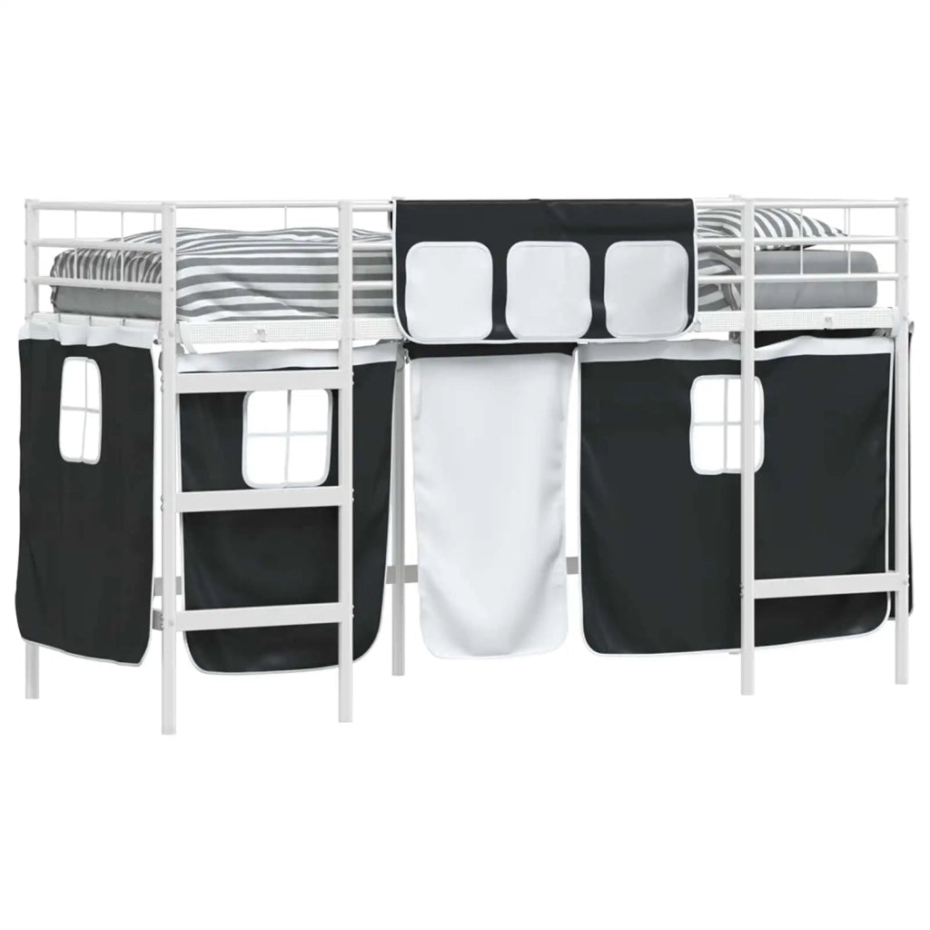Struttura del Letto Loft per Bambini con Tendine-Giroletto per bambini Bianco e Nero 117516
