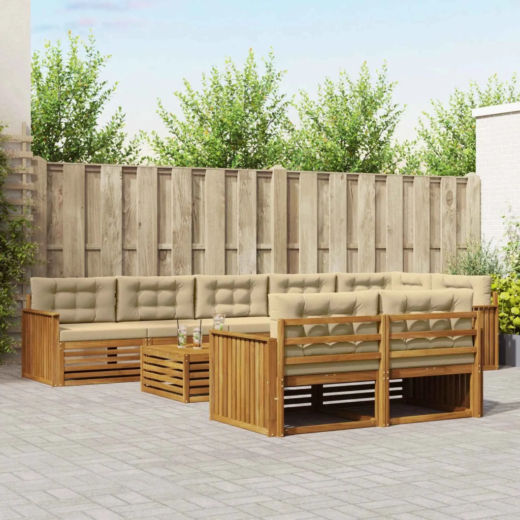 Set di divani da esterno con cuscino 9 pcs Naturale e Beige 3373698