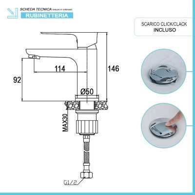 Set miscelatori lavabo e bidet Flat cromati con piletta click clack