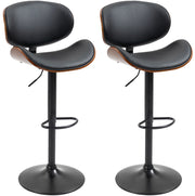 Set di 2 sgabelli da bar regolabili in altezza, sedie da cucina girevoli in ecopelle nera con poggiapiedi, struttura in acciaio, 53x52x92-112 cm