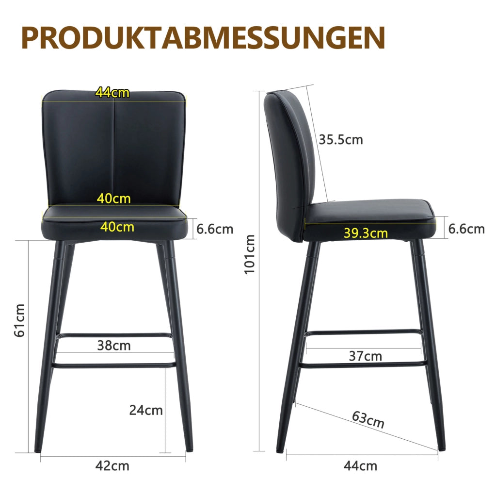 Set di 2 sgabelli da bar 44x44x101 cm in metallo e PU nero con schienale