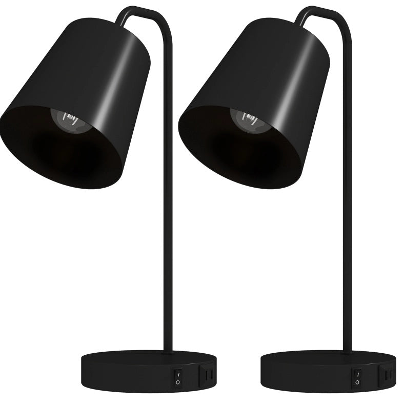 Set di 2 lampade da tavolo moderne nere con porte USB-A e USB-C per camera, soggiorno e ufficio