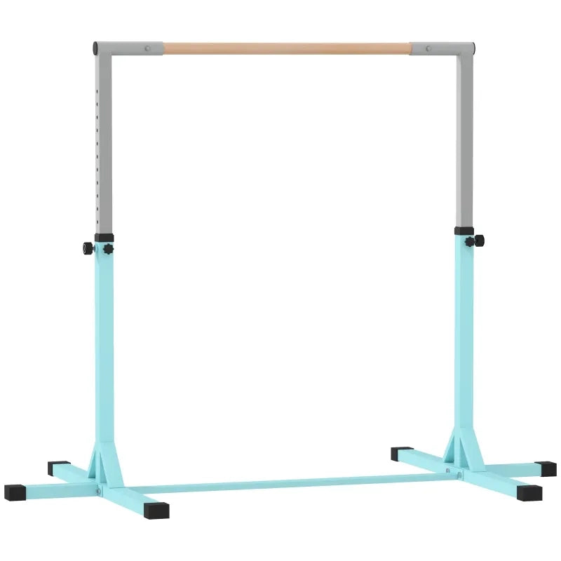 Sbarra per ginnastica in acciaio e legno di faggio, blu chiaro, regolabile in 13 altezze, portata max 75 kg