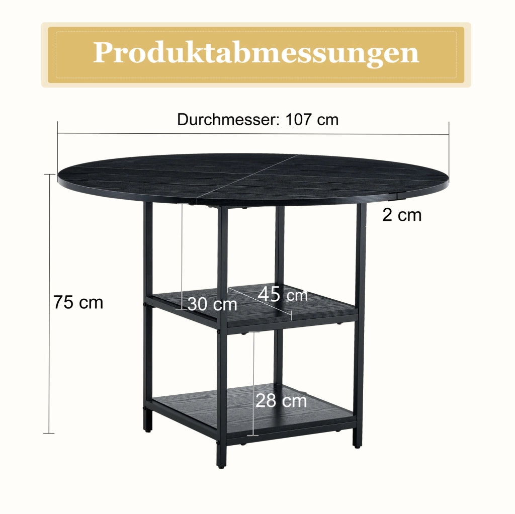 Tavolo da pranzo rotondo Ø107 cm con 2 ripiani in MDF e metallo nero