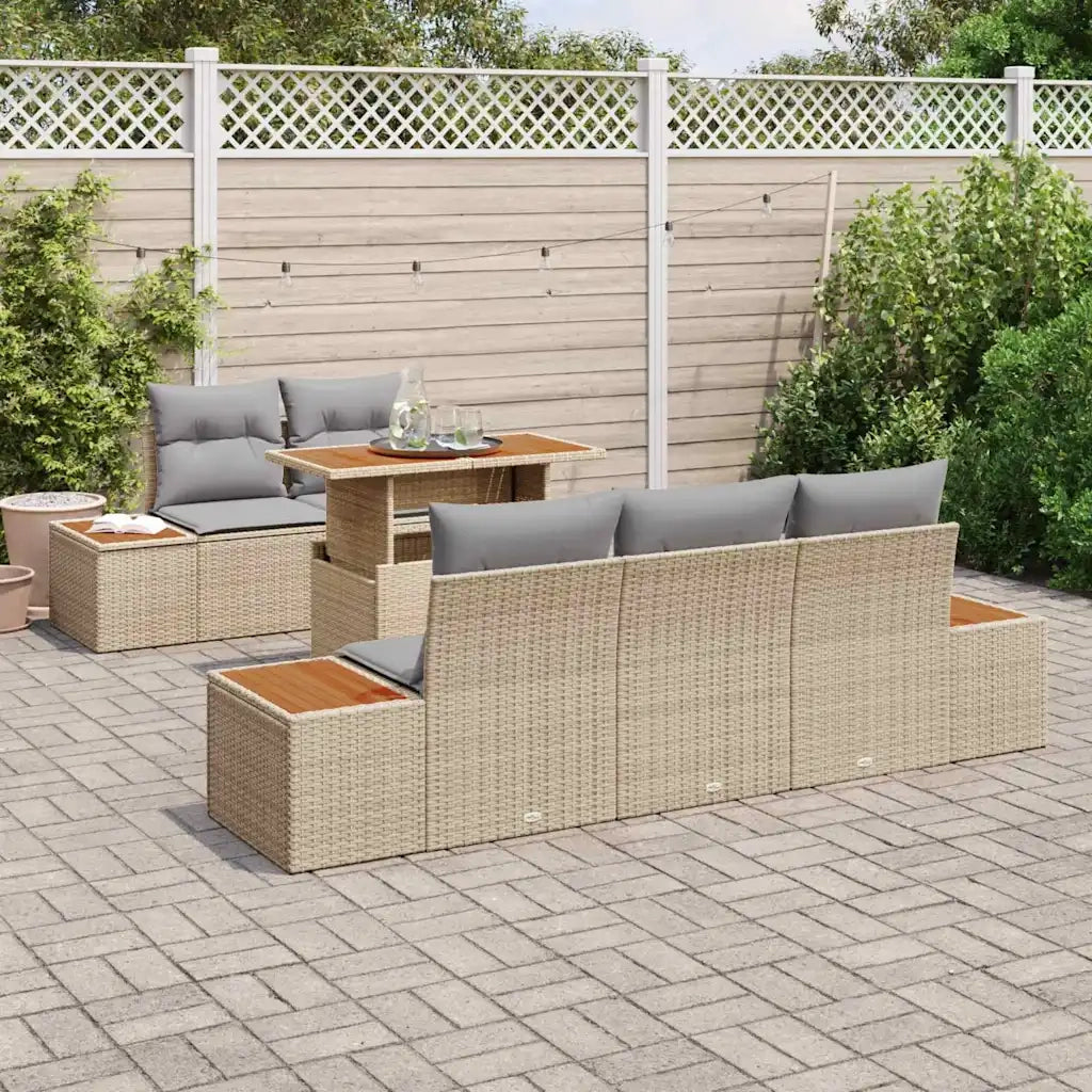Set da Pranzo per Giardino con cuscino 6 pcs Beige e grigio