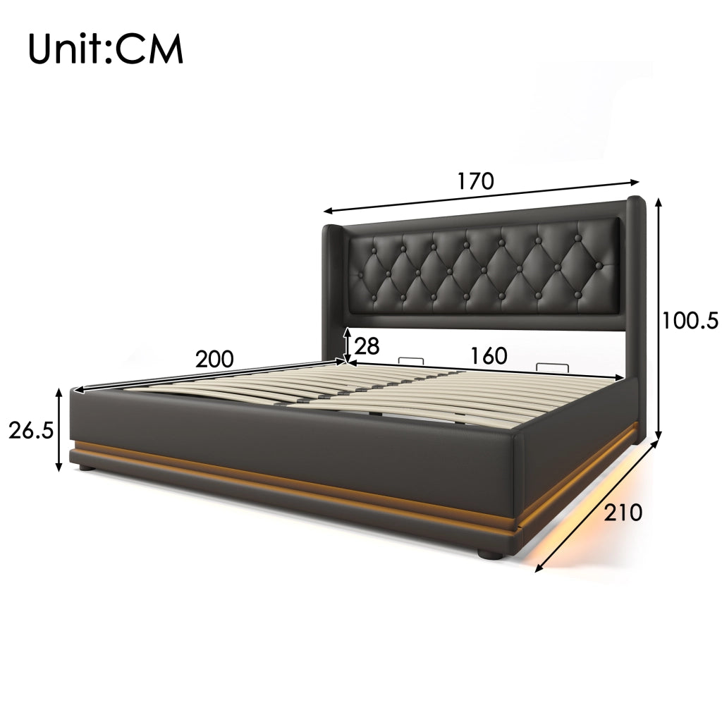 OKWISH Letto Contenitore 160×200 cm, Letto Matrimoniale con USB, Type C e LED Regolabile, senza Materasso, in PU, Nero