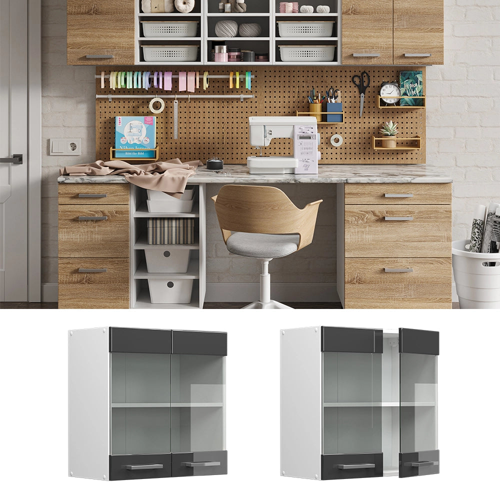 Vicco Pensile universale Antracite lucido 60 cm con ante in vetro