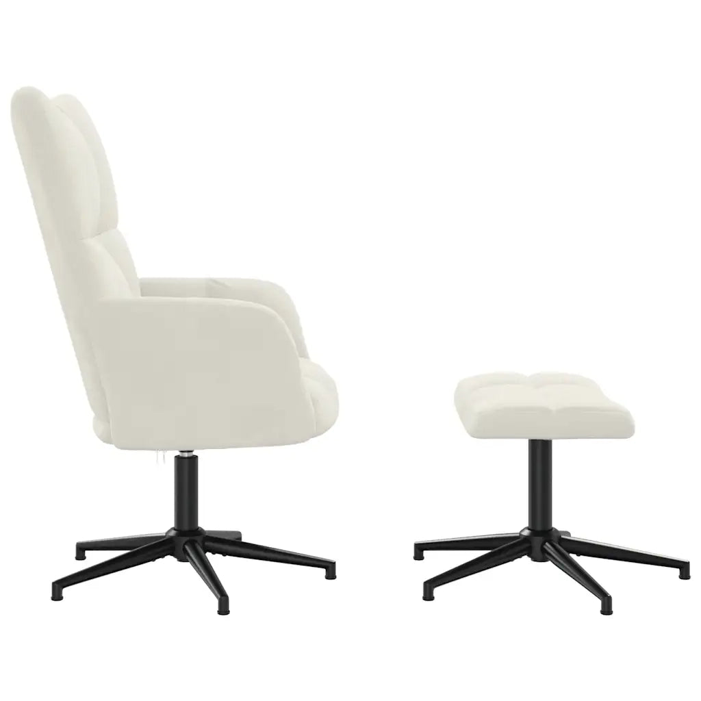 Poltrona Relax con Poggiapiedi Bianco Crema in Velluto 328115