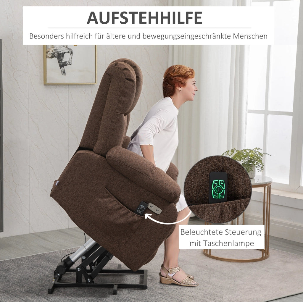 Poltrona Relax Elettrica con Funzione Alzapersone, Schienale Recl. 145°, Telaio Acciaio, Poliestere Marrone 92x95x107 cm