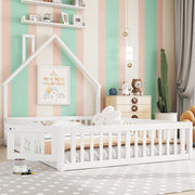 LETTO per bambini a forma di camino 140 x 190 cm in pino e MDF bianco
