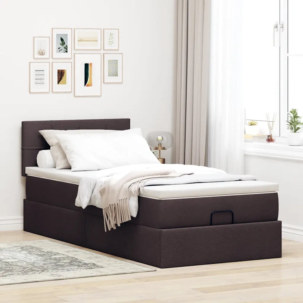 Pouf Letto con Materasso Marrone Scuro 90x200 cm in Tessuto 3311431