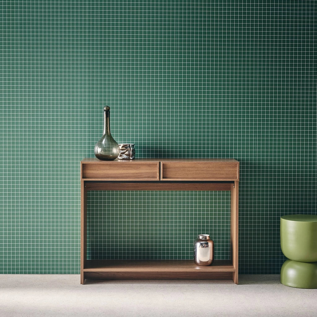 Console effet legno 2 cassetti e ripiano, 100cm, noce