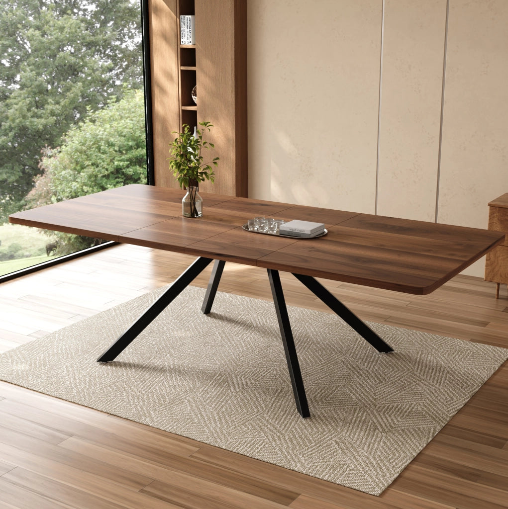 Tavolo da pranzo allungabile in MDF, 160/200/240×90 cm, struttura metallica, colore noce, per 6-10 persone