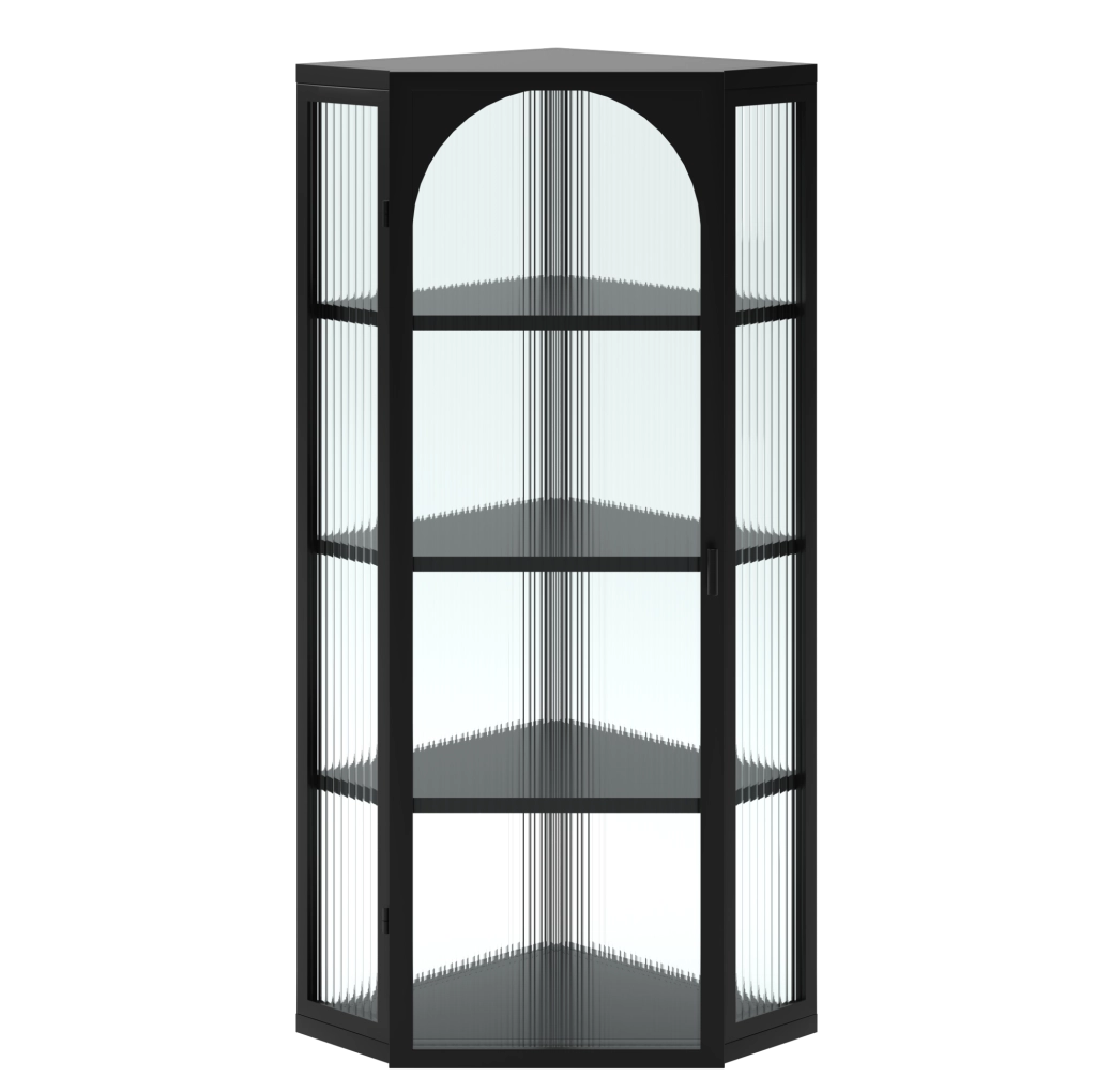 Mobile pensile da parete 56x40x105 cm con 4 ripiani in metallo e vetro temperato nero