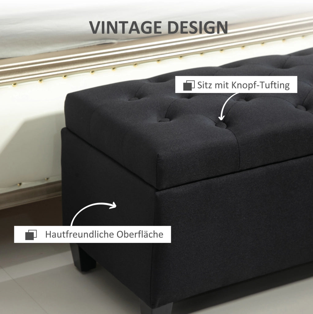 Panca contenitore imbottita 100x40x44 cm in poliestere nero HOMVRA