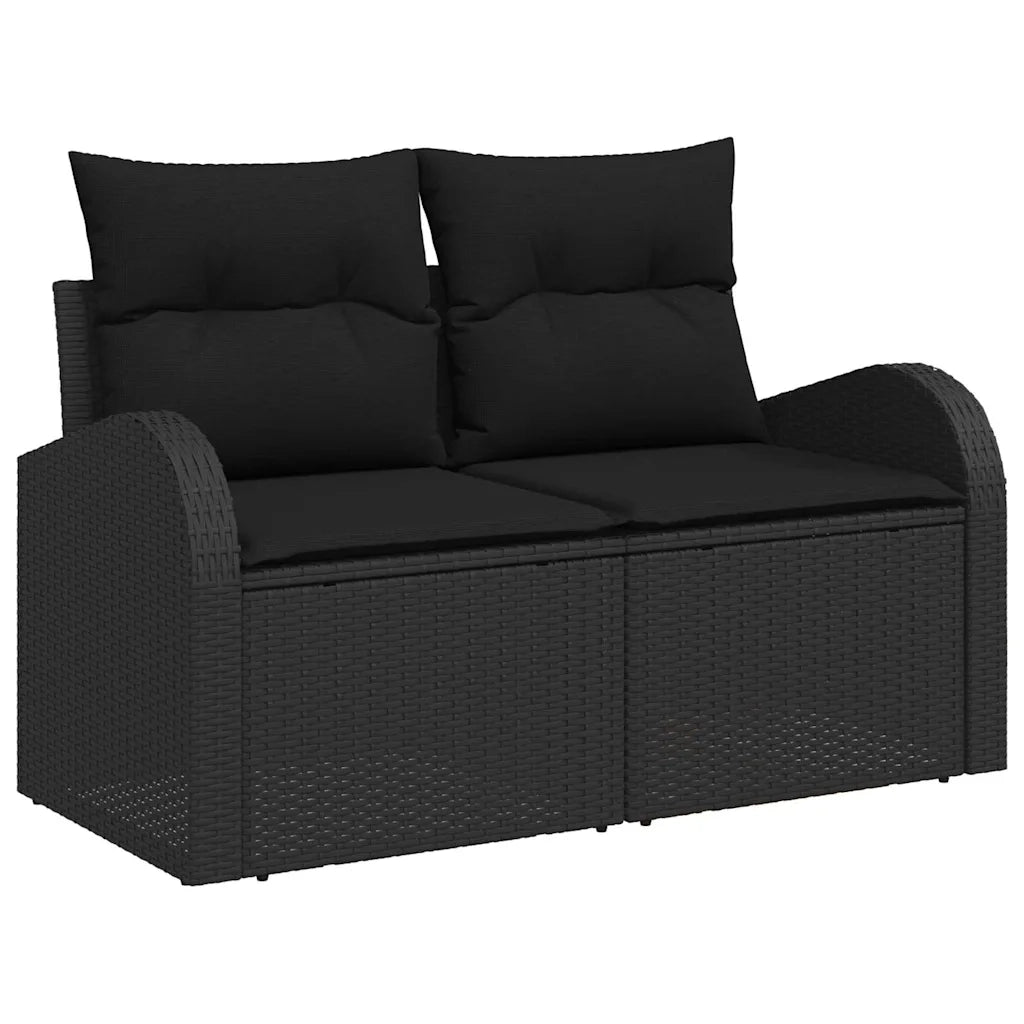 Set Divano da Giardino con cuscino 7 pcs Nero Poly Rattan