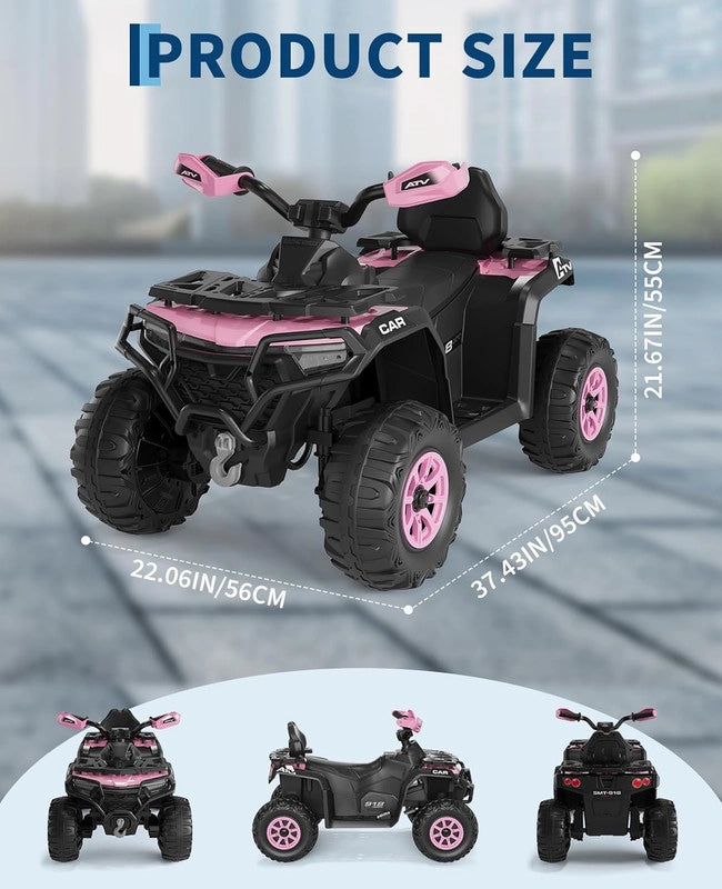 Quad Elettrico Fuoristrada 12V per Bambini con Telecomando; Sospensioni; Bluetooth e Luci LED; 3-8 Anni