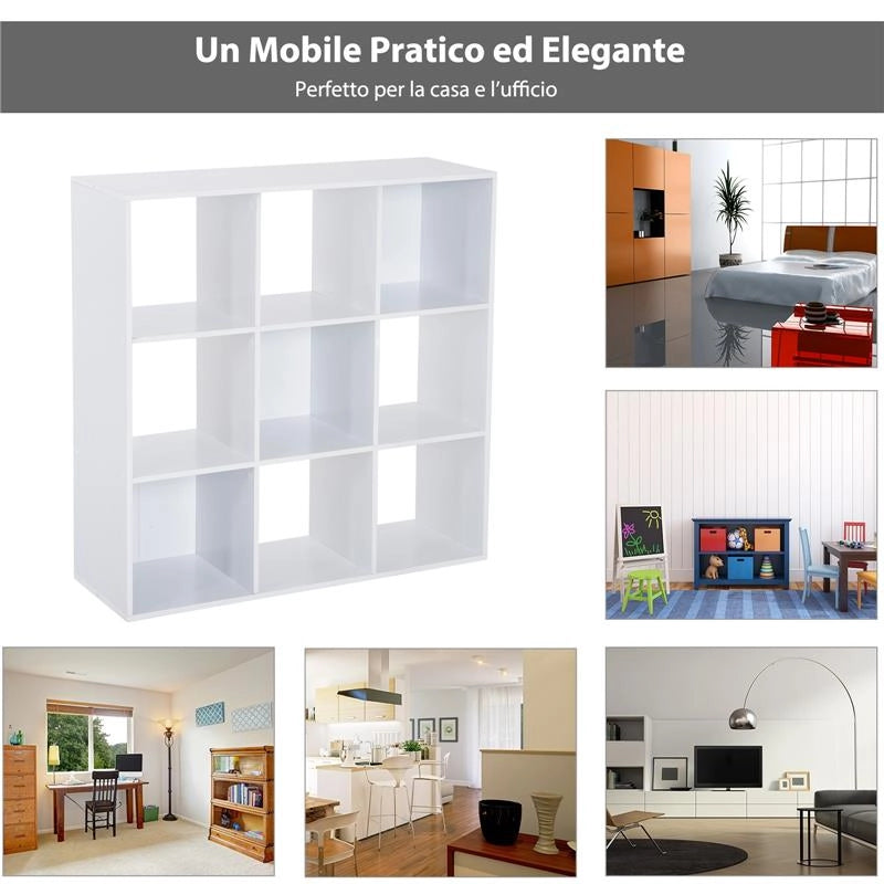 LIBRERIA BIANCA MODERNA 6 SCOMPARTI 91 X 91 X 30 CM
