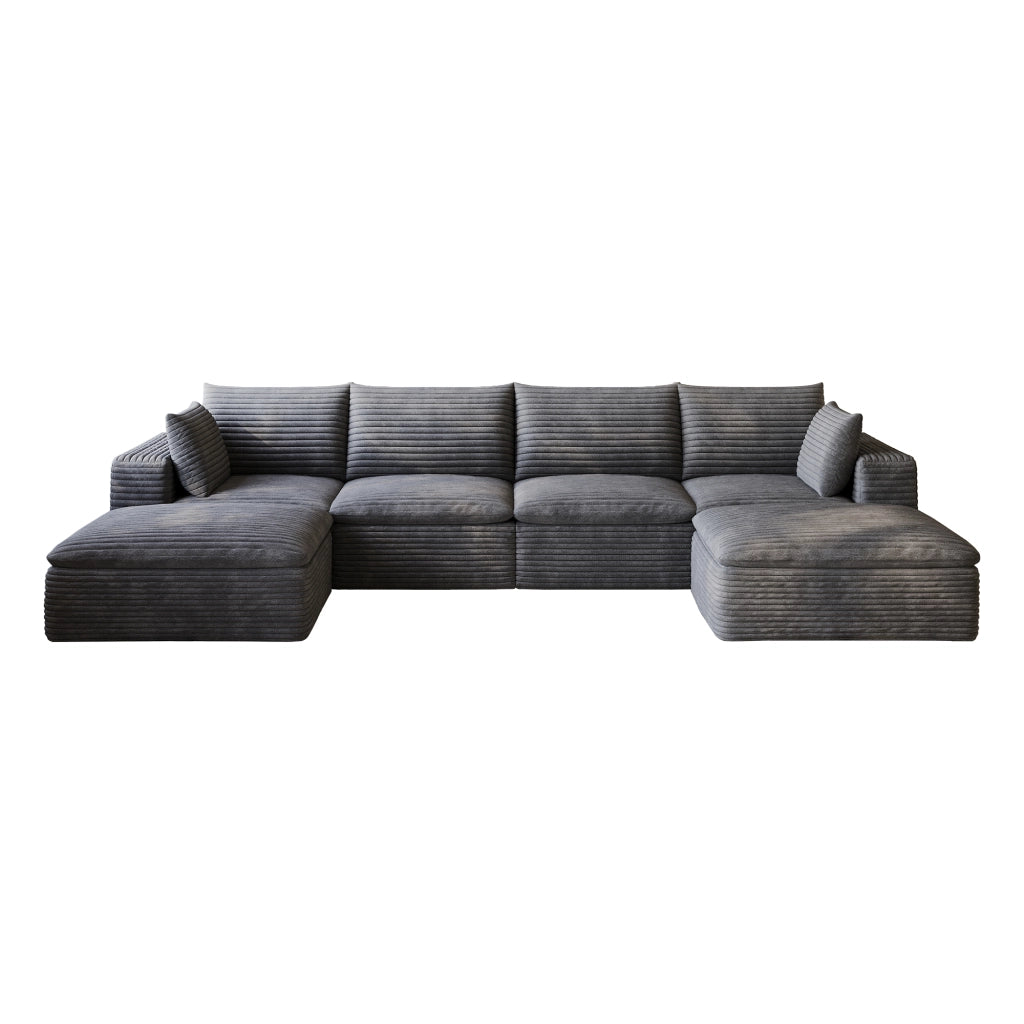 Divano modulare in tessuto grigio scuro con imbottitura in schiuma e design componibile