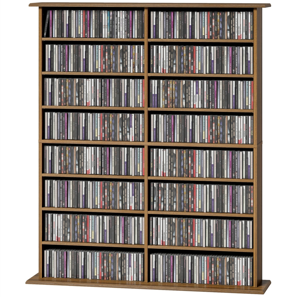 Mobile porta CD e DVD con 16 scomparti e 12 ripiani regolabili, scaffale salvaspazio per 720 CD o 396 DVD, noce