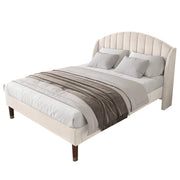 Letto matrimoniale 140 × 190 cm 2 posti con testiera imbottita e struttura stabile, senza materasso, in velluto beige