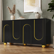 Madia a quattro ante con ripiani fissi e cerniere ammortizzate in MDF e pannello truciolare nera 140 × 40 × 74 cm