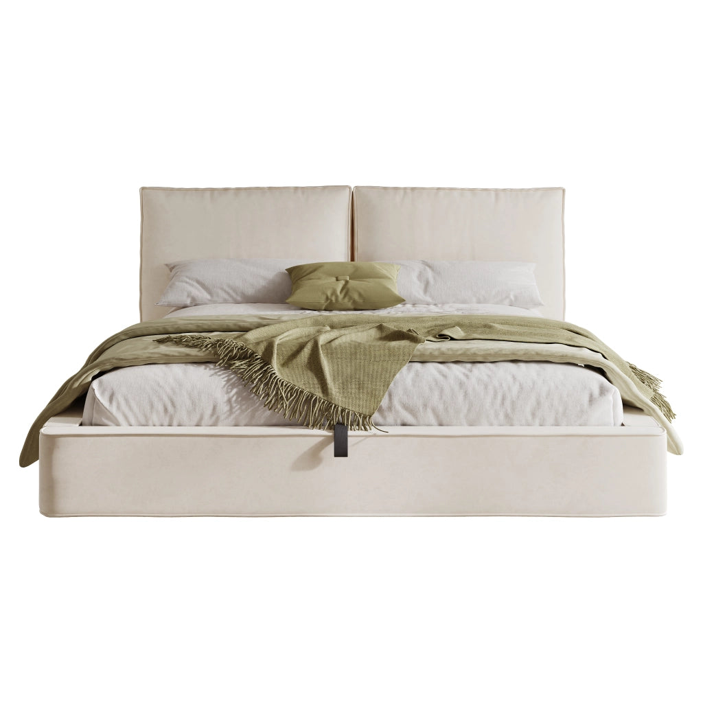 Letto contenitore matrimoniale 180 × 200 cm 2 posti con sollevamento idraulico; senza materasso; in velluto beige