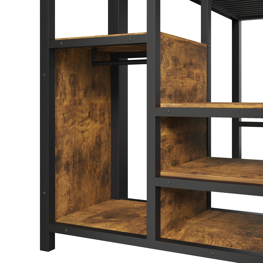 Letto a soppalco 140x200 cm con cassetti e scala contenitore in MDF e metallo