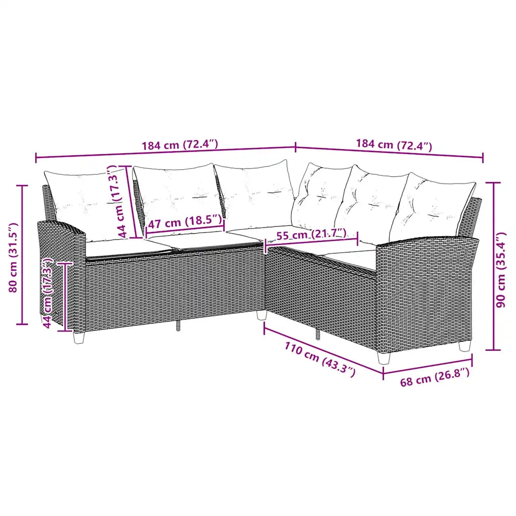 Divano a Forma di L con Cuscini-Sofa con Cuscini in Polyrattan Nero