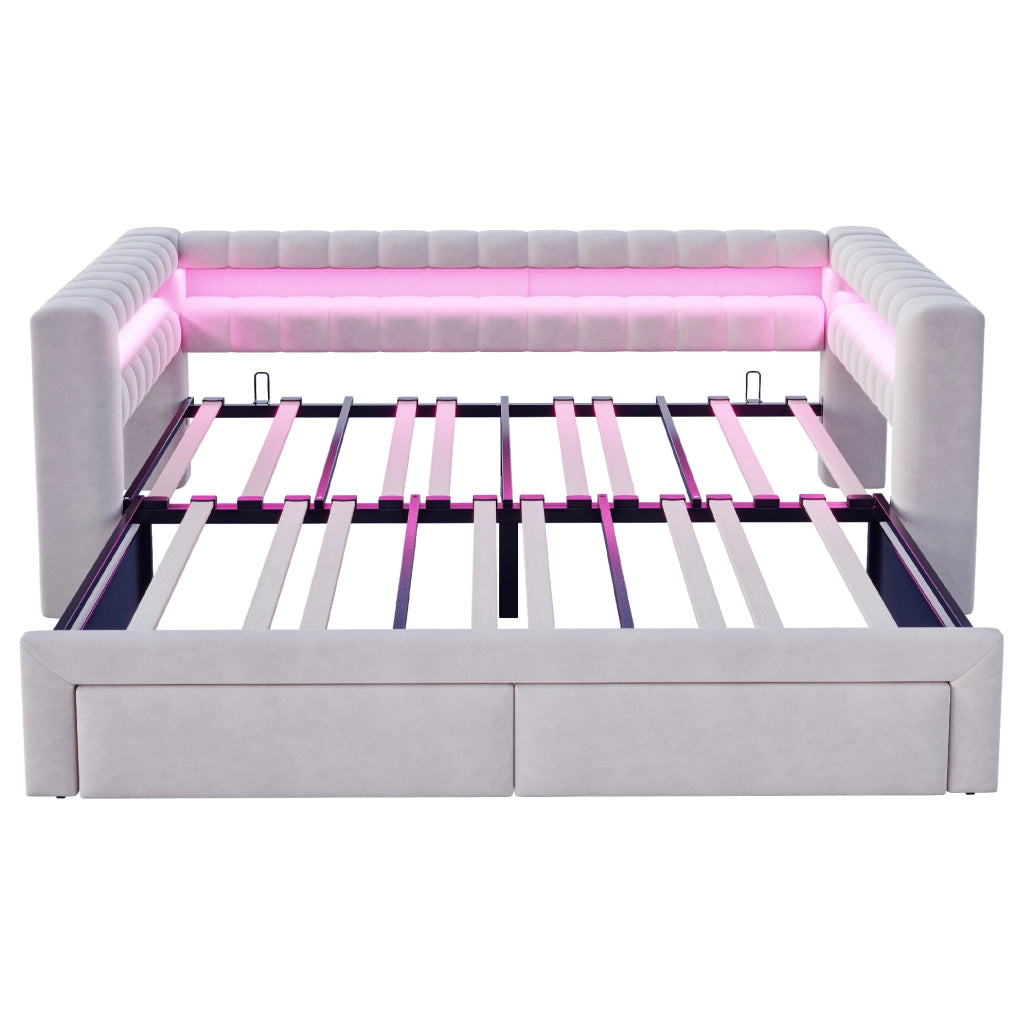 DIVANO LETTO Estraibile 90x190 cm Velluto Grigio Chiaro con LED e USB/Type-C
