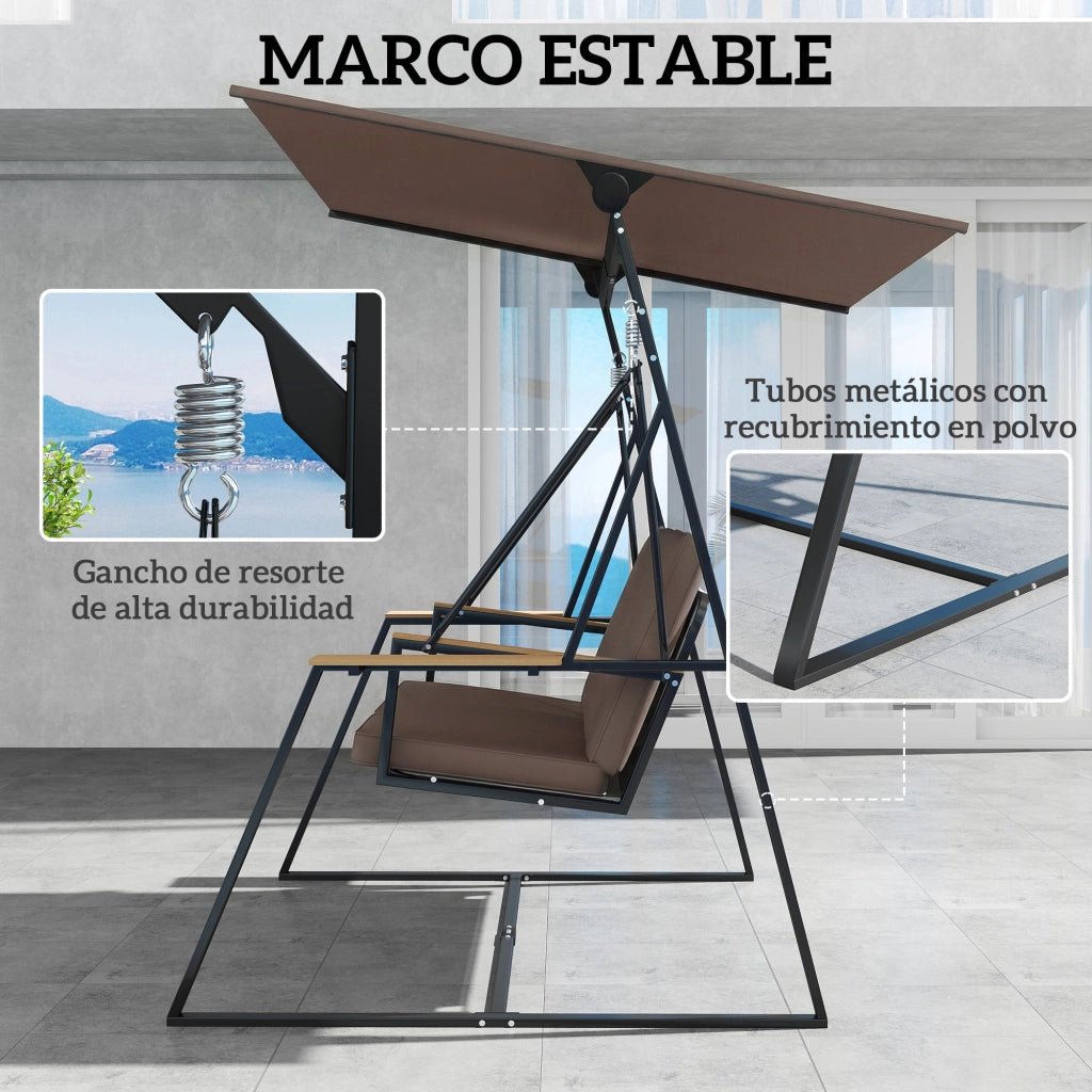 Dondolo da Giardino 3 Posti con Cuscini e Tetto ¨C zephmum ¨C Marrone