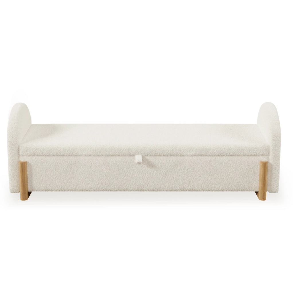 Panca contenitore 146x47x61 cm in boucl¨¦ con MDF e legno massello, bianca
